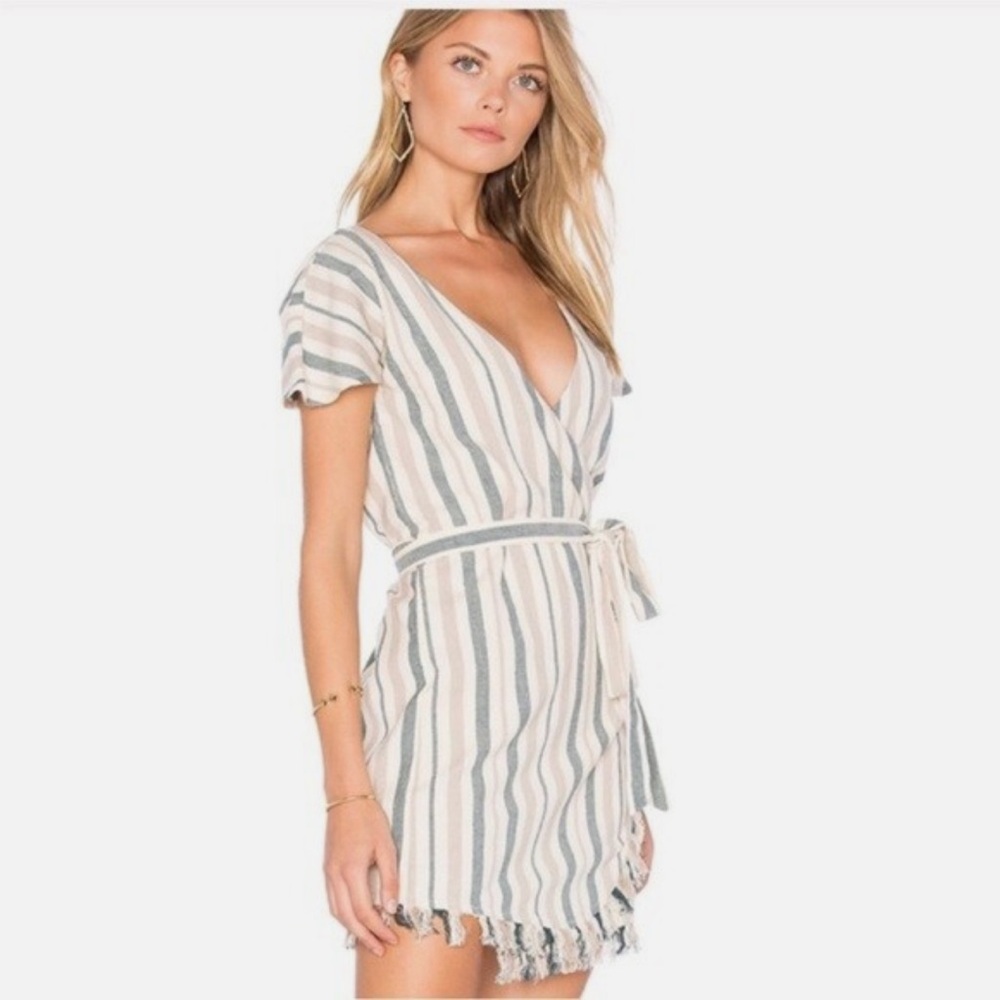 Tularosa Striped Mini Dress in Cream and Blue